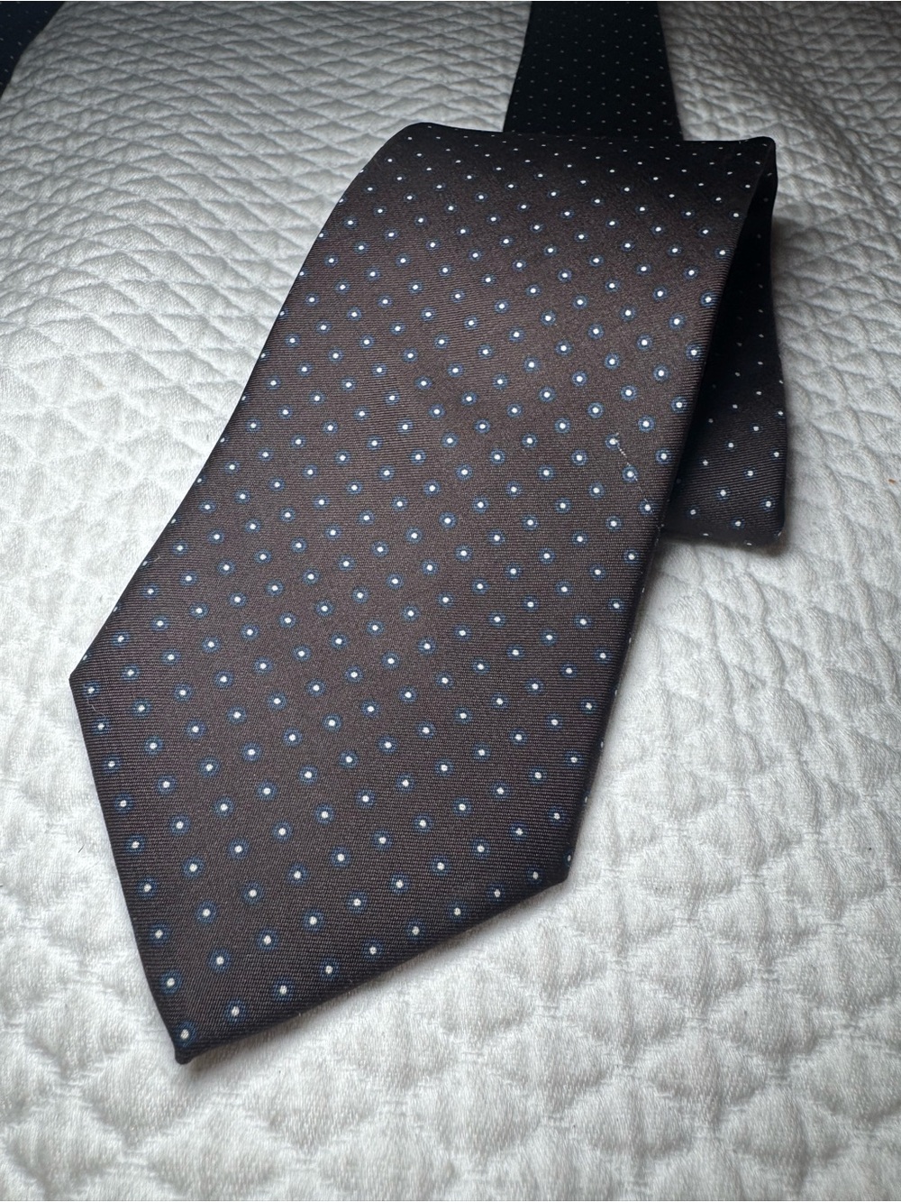 Givenchy Monsieur 100% Silk Tie Brown Blue Dot Made in Italy 3.5” Necktie